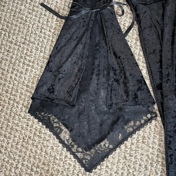 Vintage 90s Lip Service Crushed Velvet Lace Up Corset Maxi Dress - Black - Picture 6 of 14